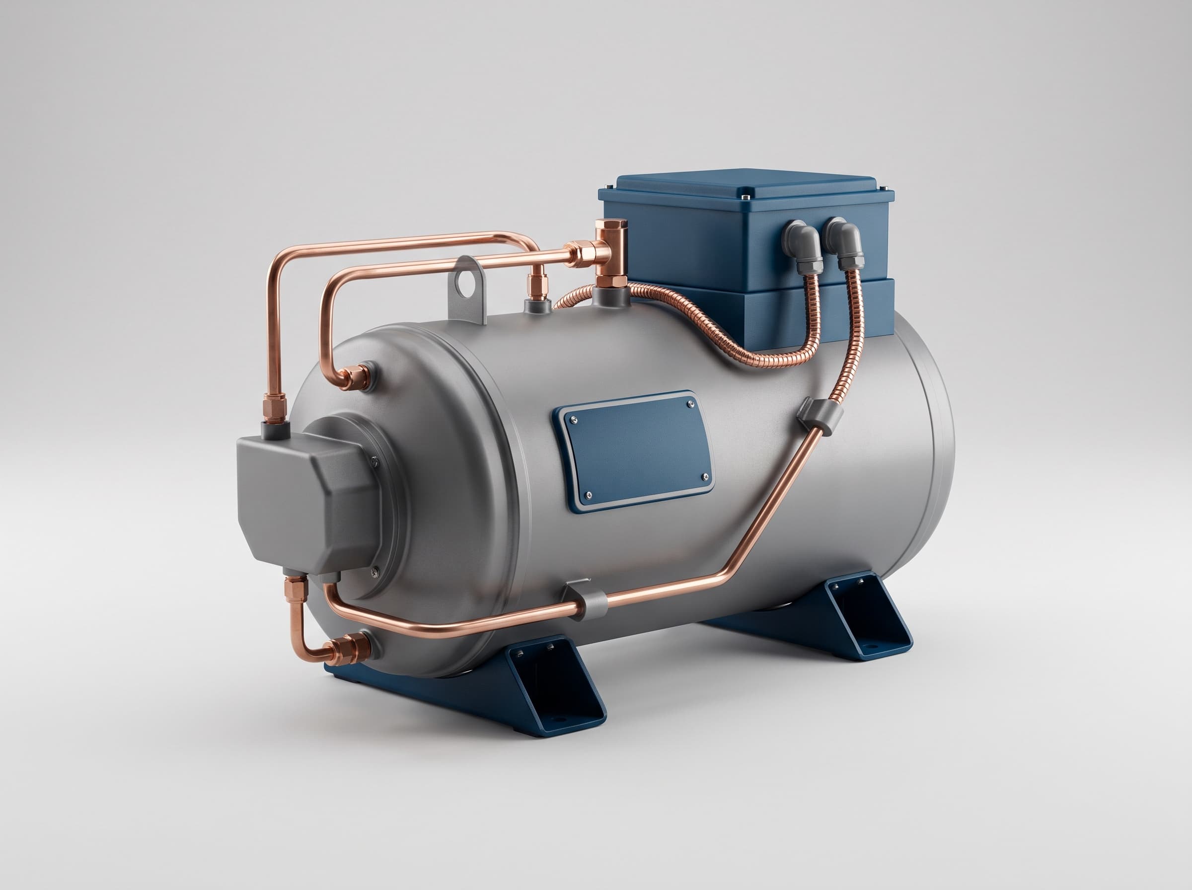Refrigeration compressor with copper suction and discharge lines on mounting feet